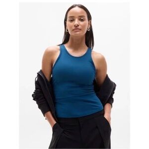 Athleta M Signature Ribbed Y Back Tank Maritime Blue Tank Top